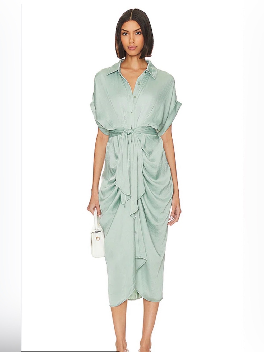 Steve Madden Sage Green Button-Front Midi Dress